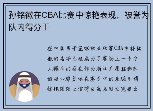 孙铭徽在CBA比赛中惊艳表现，被誉为队内得分王