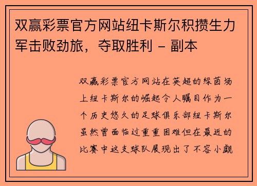 双赢彩票官方网站纽卡斯尔积攒生力军击败劲旅，夺取胜利 - 副本